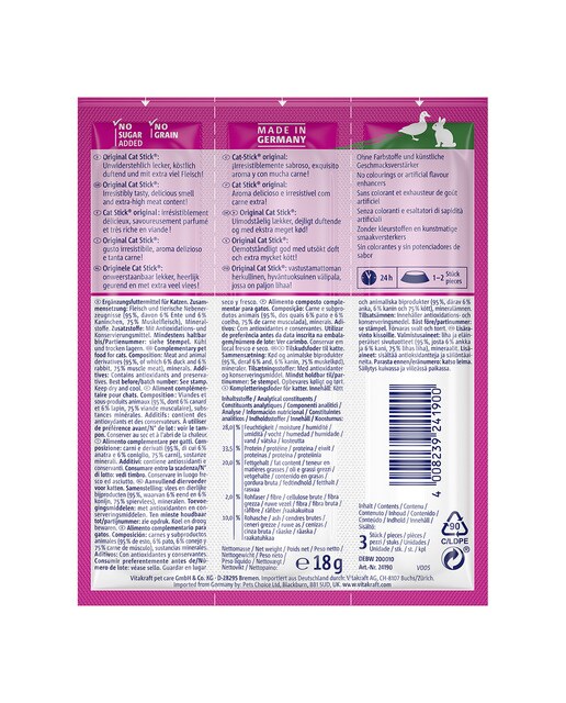 Snack para gatos adultos Vitakraft Stick Classic pato y conejo 2