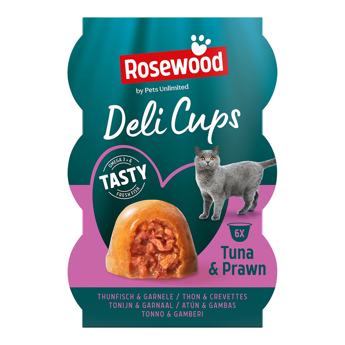 Rosewood – Snack para gatos adultos Rosewood Deli cups atún y gambas 6 uds. 132 g