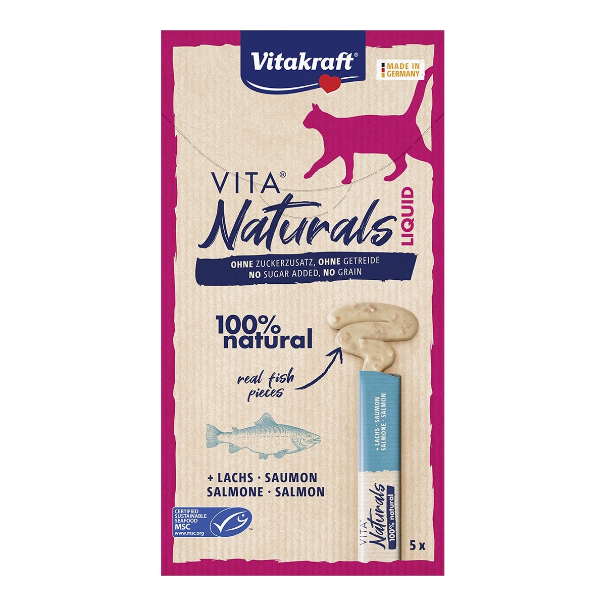 Vitakraft - Snack para gatos adultos Vitakraft Vita Naturals Liquid salmón 5 x 15g