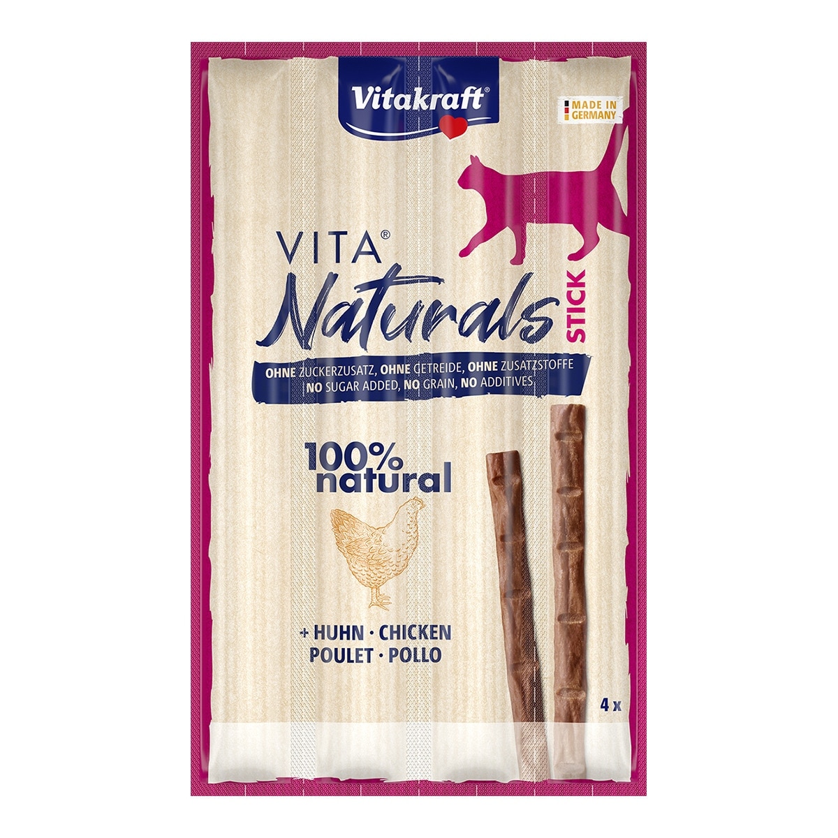 Vitakraft - Snack para gatos adultos Vitakraft Vita Naturals pollo 4 sticks x 5 g