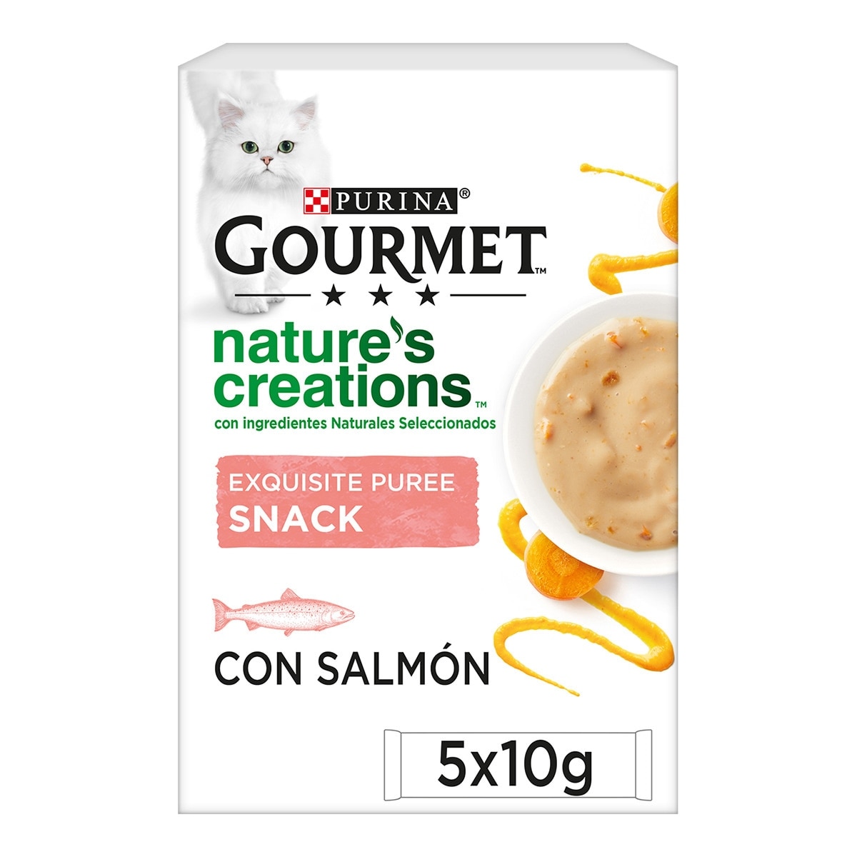 Imagen 0 de Snack para gatos adultos Purina Gourmet Nature's Creations puré con salmón 5 x 10 g