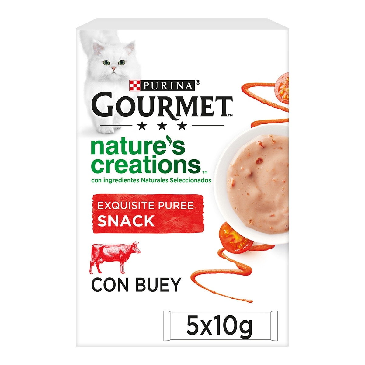 Imagen 0 de Snack para gatos adultos Purina Gourmet Nature's Creations puré con buey 5 x 10 g
