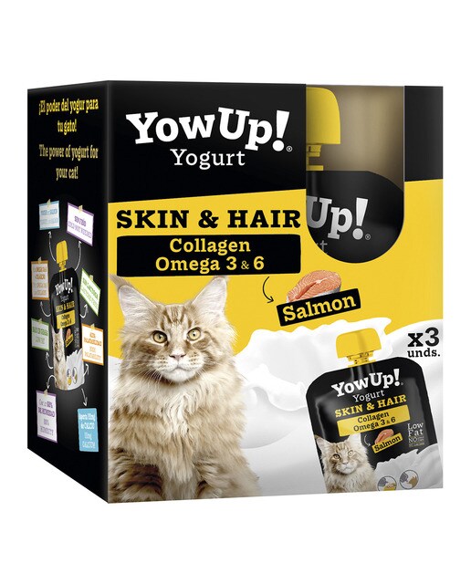 Yow Up - Yogur sin lactosa para gatos adultos Yow Up pelo y piel salmón 3 x 85 g