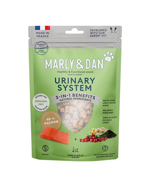 Marly & Dan - Snack para gatos adultos esterilizados Marly & Dan Soft & Chewy sistema urinario salmón 40 g