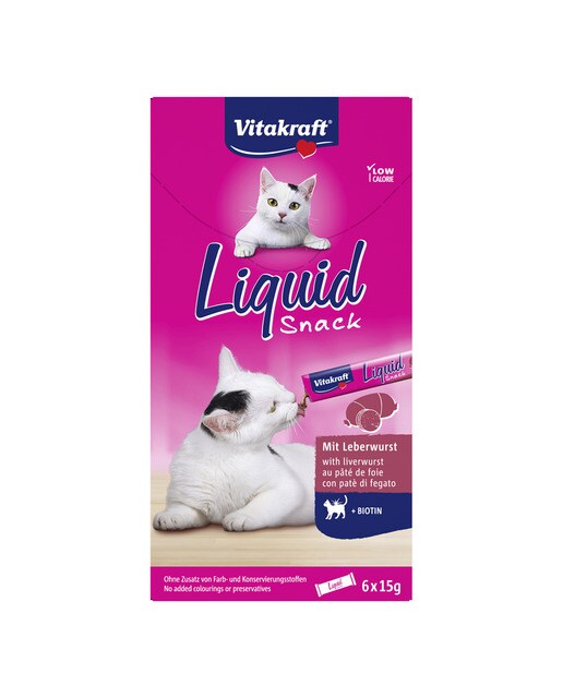 Vitakraft - Snack para gatos adultos Liquid Vitakraft con biotina 6 x 15g
