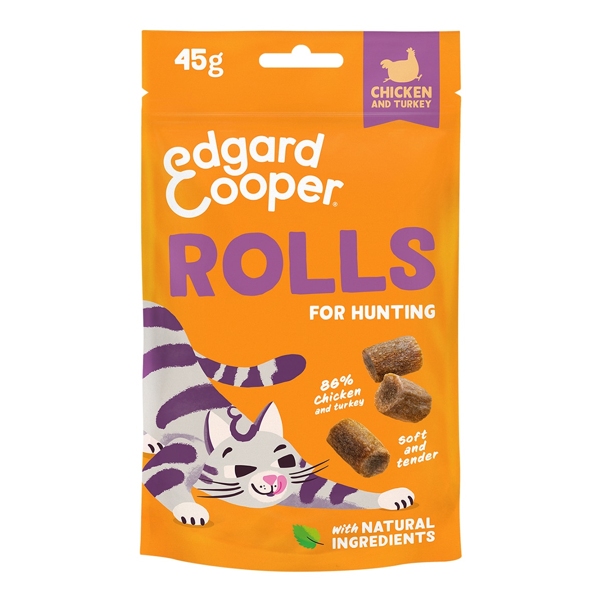 Edgard & Cooper – Snacks para gatos adultos Edgard & Cooper pollo y pavo sin cereales 45 g.