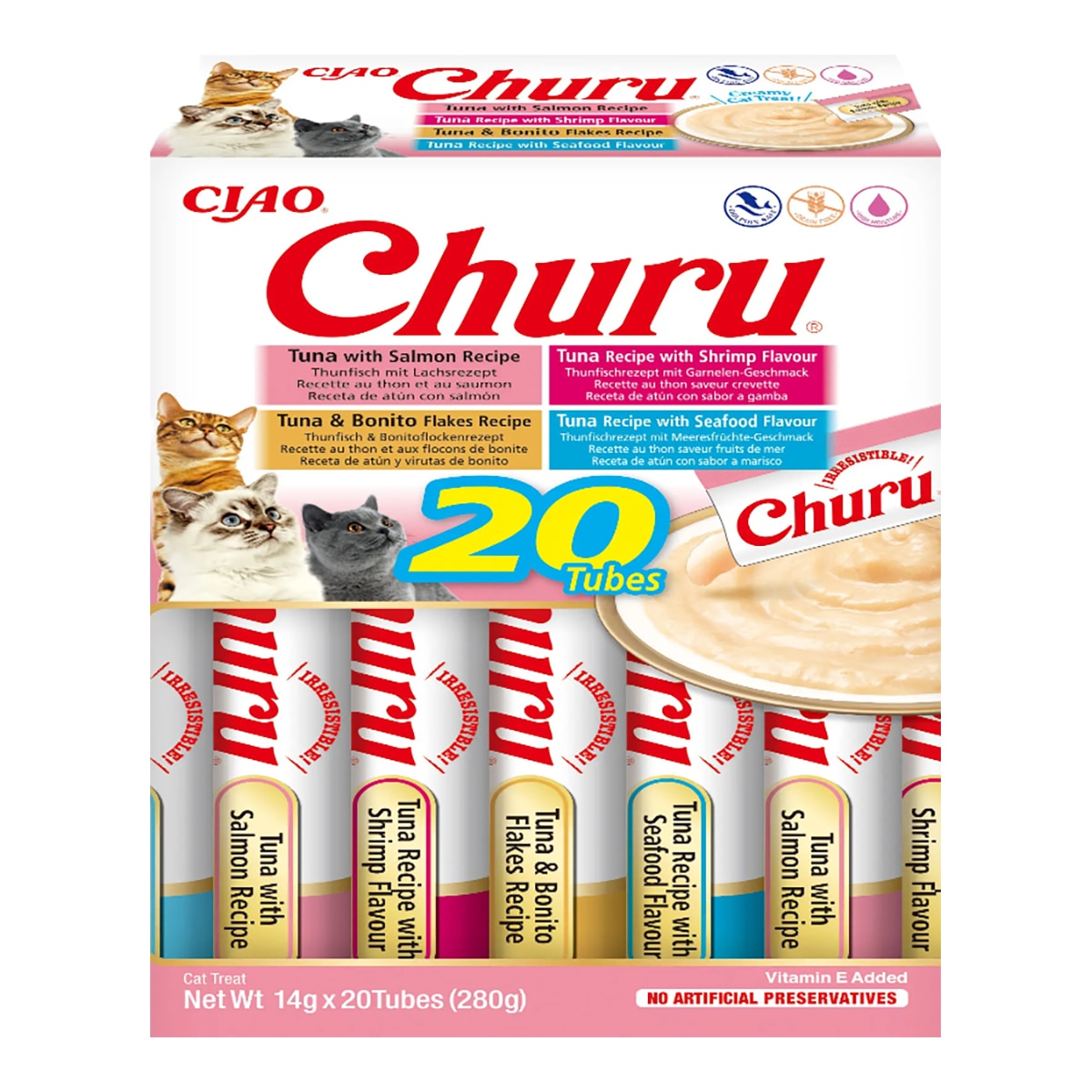 Imagen 0 de Snack para gatos adultos Churu variedades de marisco 20 x 14 g