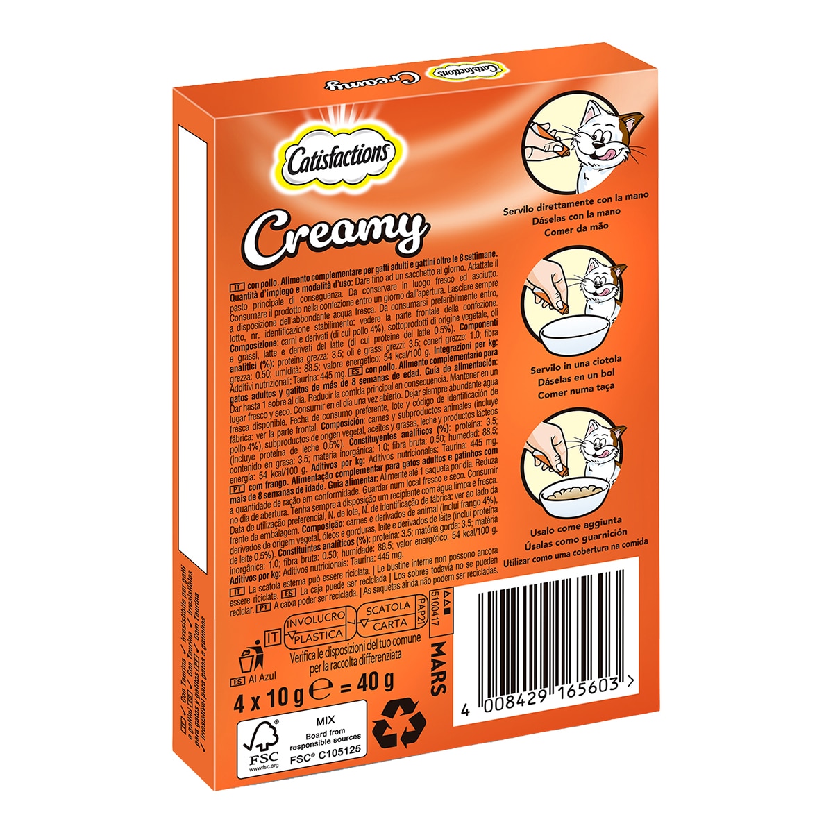 Snacks para Gatos Adultos Creamy Pollo Catisfactions 4 x 10g 2