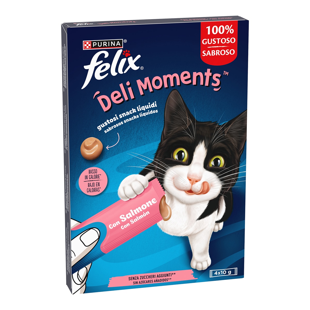 Imagen 0 de Snack líquido para gatos adultos y sénior Felix Delimoments salmón 4 x 10 g
