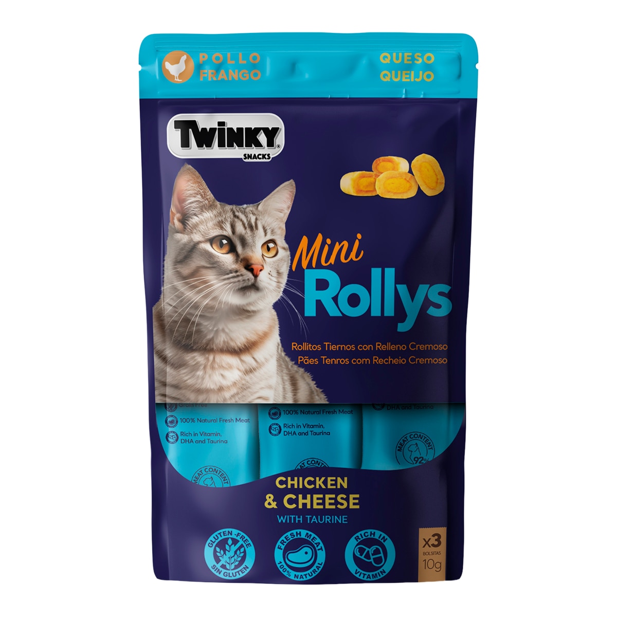 Imagen 0 de Snack para gatos Mini Rollys Twinky pollo y queso 3 x 10 g