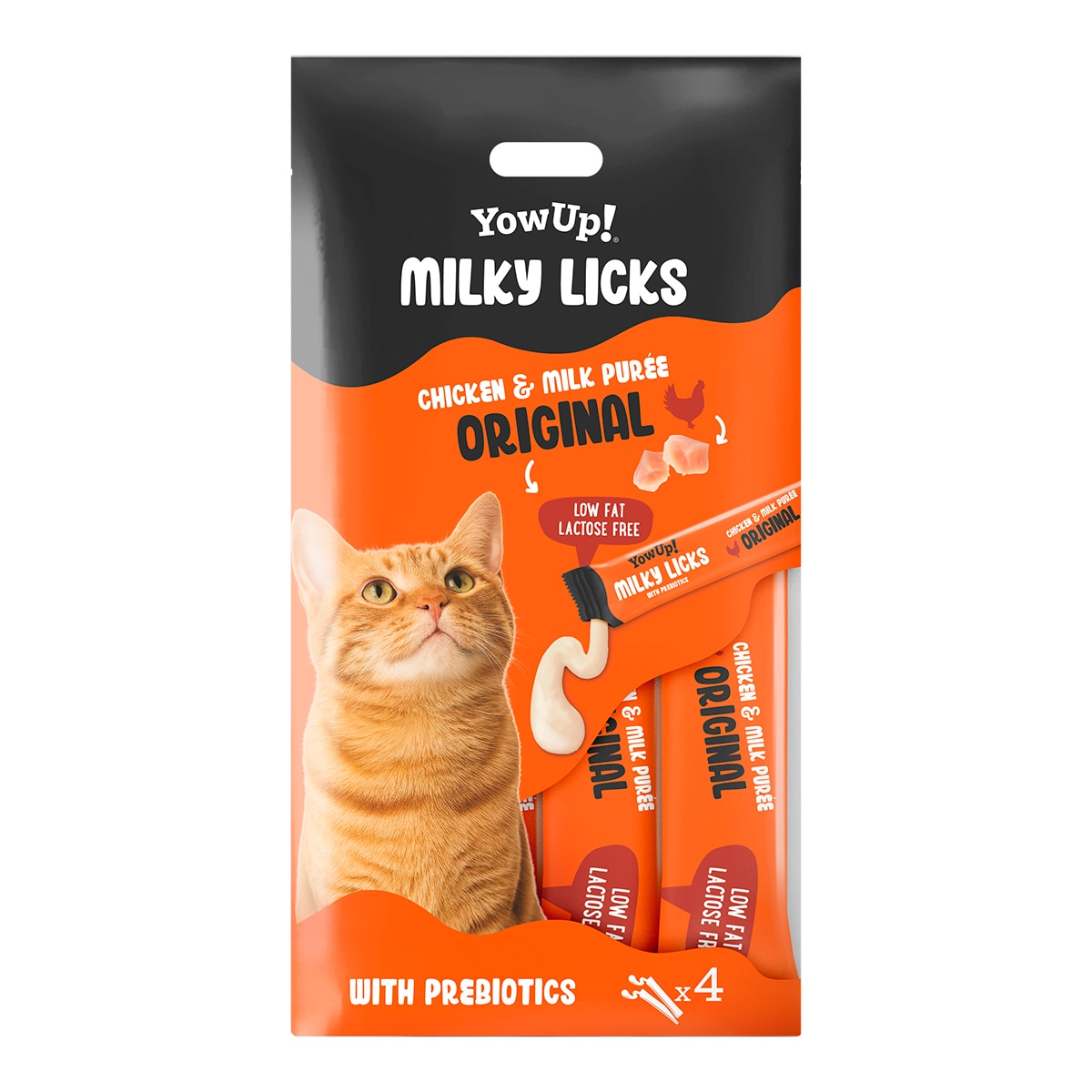 Imagen 0 de Snack líquido para gatos Milky Lick sin lactosa Yow up pollo 4 x 15 g