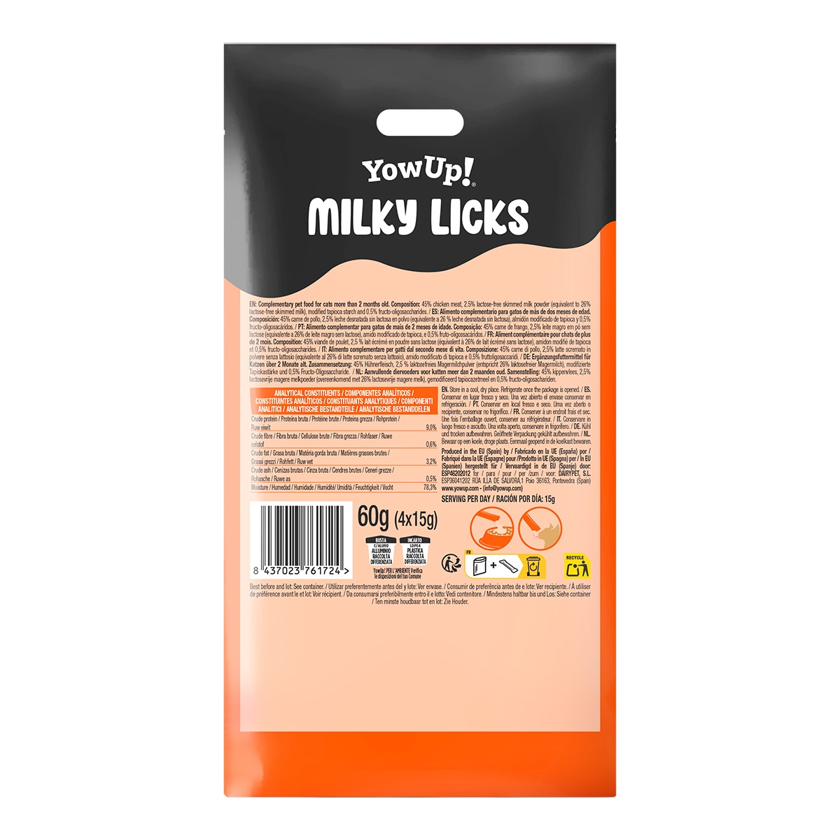 Snack líquido para gatos Milky Lick sin lactosa Yow up pollo 4 x 15 g 2