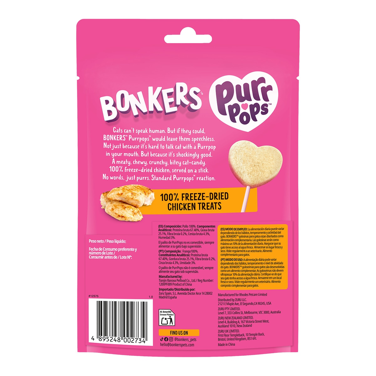 Piruletas sabor pollo Purr Pops para gatos 5,6 g 2