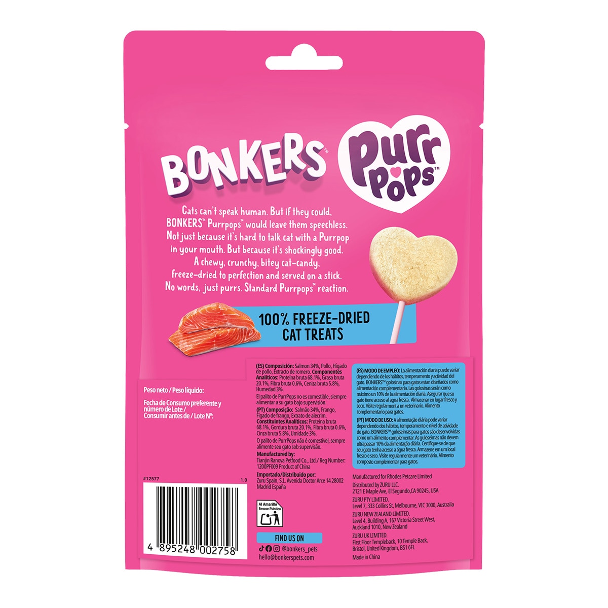Piruletas sabor salmón Purr Pops para gatos 5,6 g 2