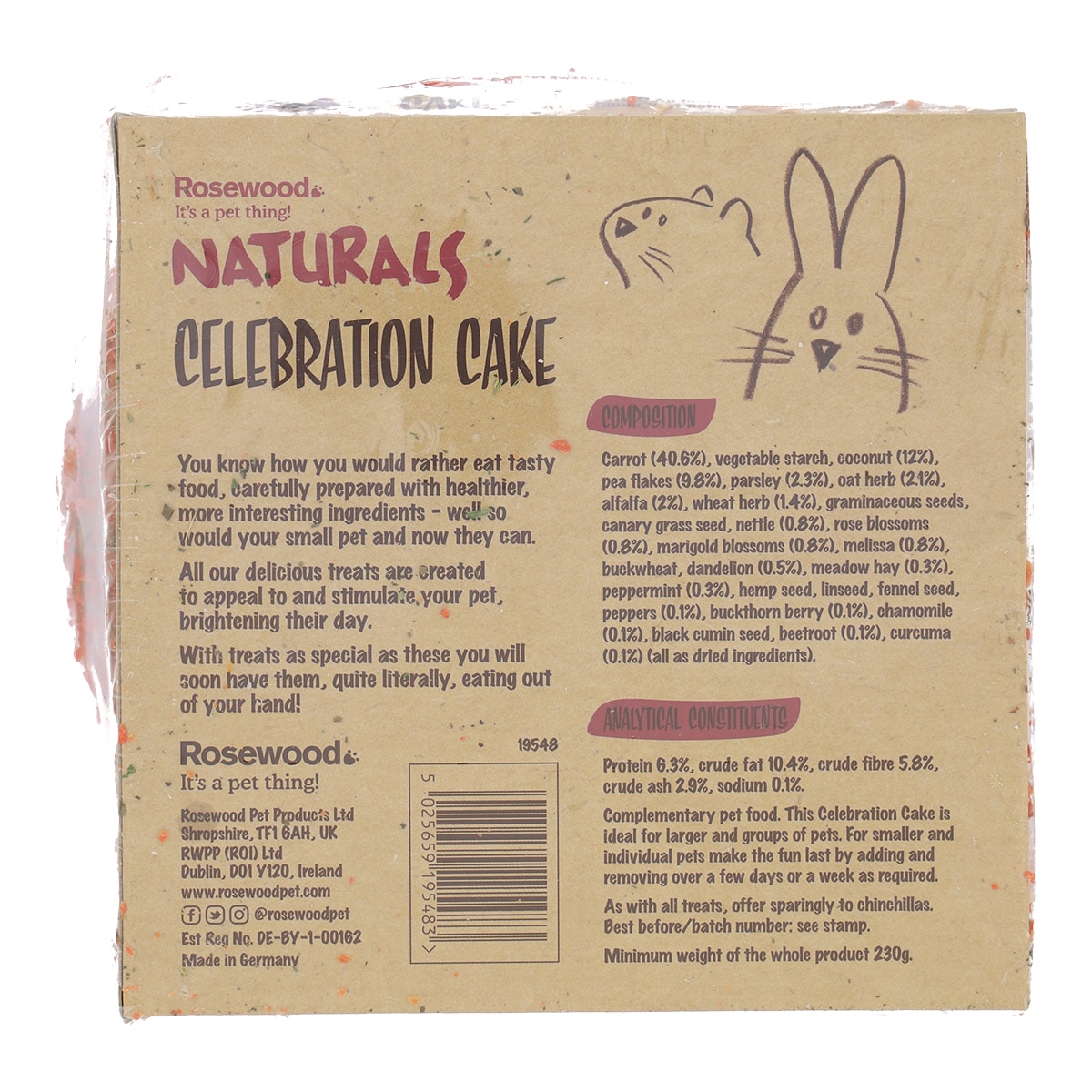 Imagen 3 de Snack para conejos y roedores adultos Rosewood en forma de pastel con hierbas y verduras 230g