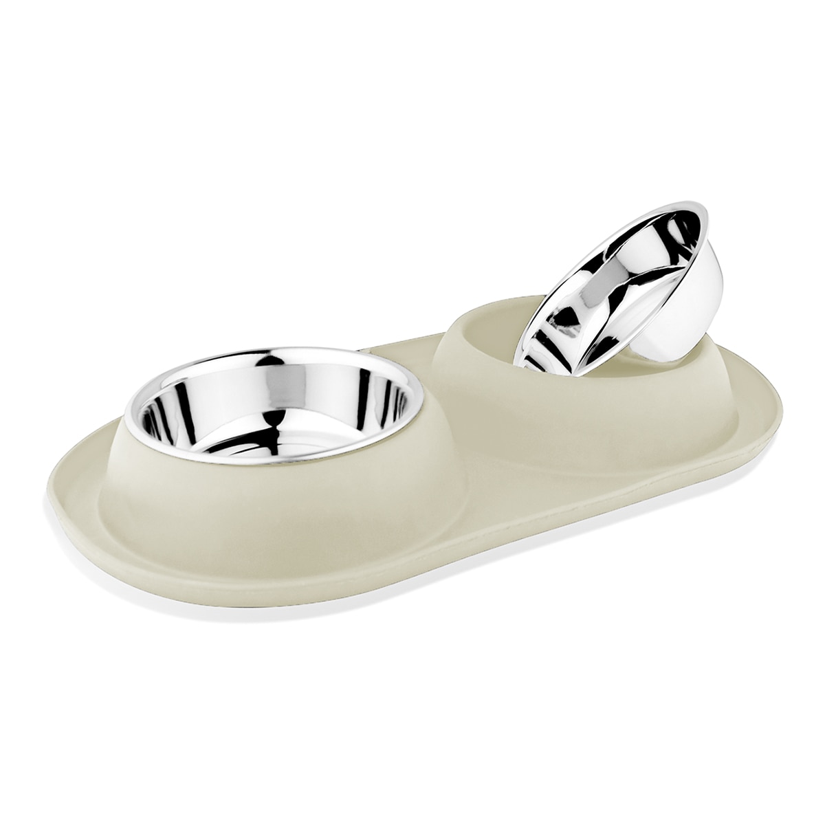 Fred & Rita – Comedero doble Fred & Rita para perros y gatos silicona e inox. Beige 220 ml