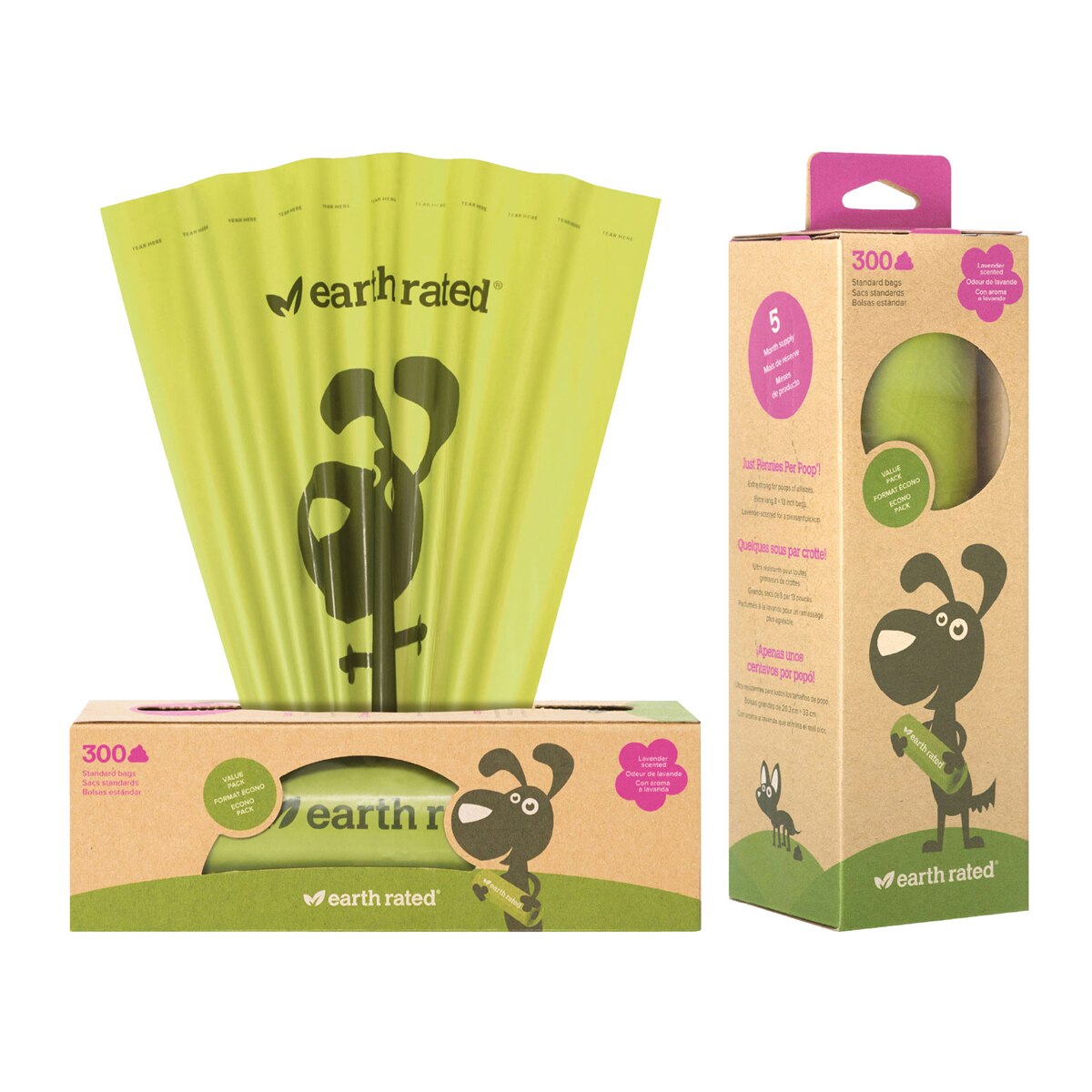 Dispensador de bolsas higiénicas Earth Rated para perros rollo 300 uds Verde-2