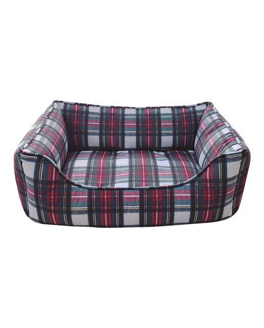 Cama Fred & Rita para perros y gatos colección tartán verde y rojo