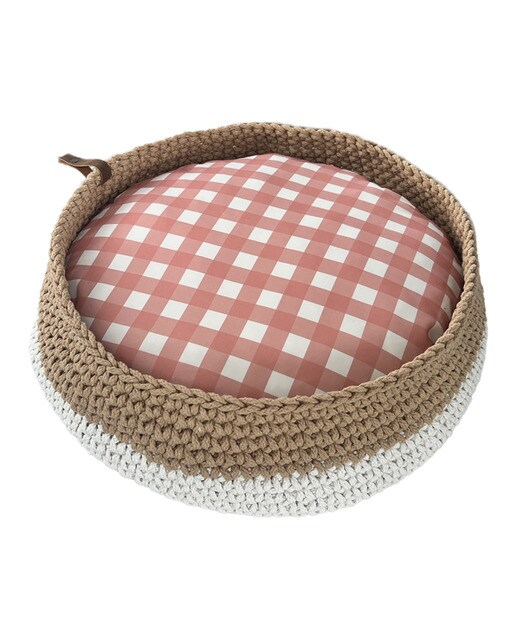 Cama Fred & Rita para perros y gatos crochet giney beige Vichy 45 cm Rosa-2