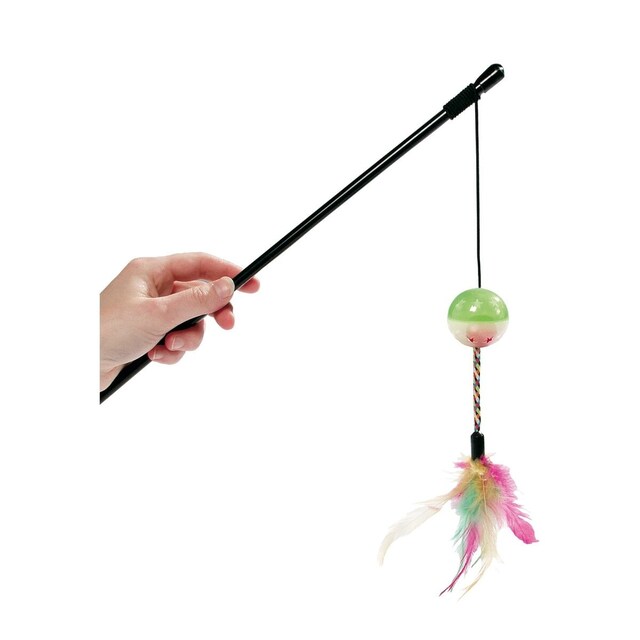 Juguete Karlie para gatos caña pelota, cascabel y plumas