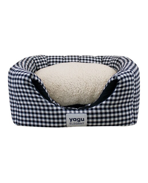 Cubo Yagu para gatos y perros pequeños cuadros Vichy Negro-2