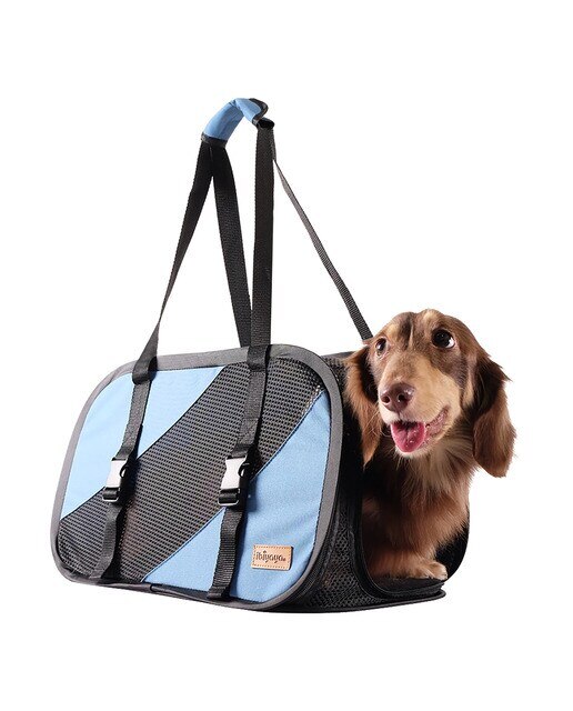 Imagen 3 de Bolso transportín Ibiyaya para perros y gatos plegable Azul / Negro