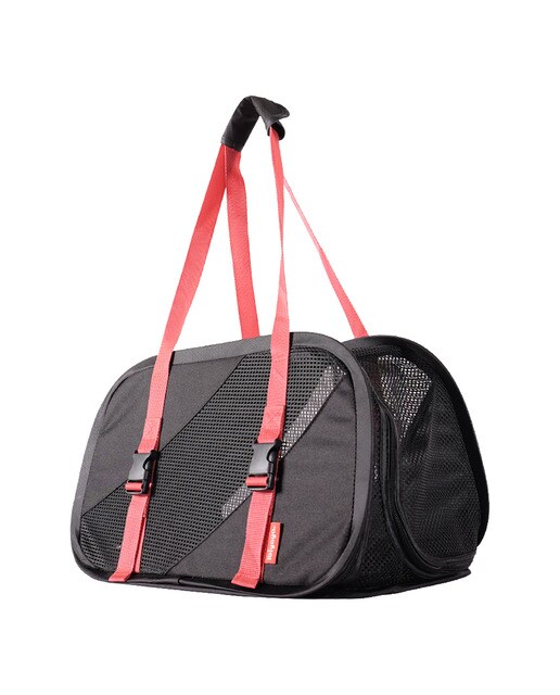 Imagen 2 de Bolso transportín Ibiyaya para perros y gatos plegable Negro / Rojo