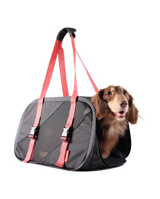 Imagen 3 de Bolso transportín Ibiyaya para perros y gatos plegable Negro / Rojo