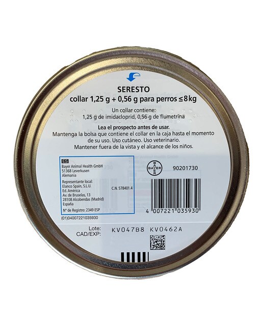 Seresto 1,25 g + 0,56 g collar medicamentoso para perros 8 kg 2