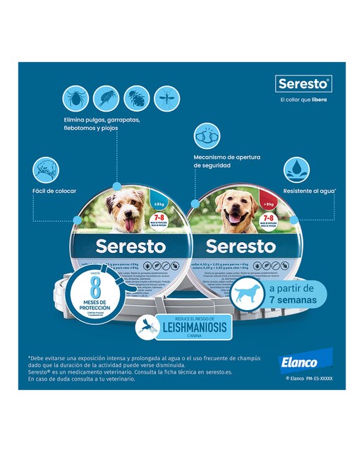 Seresto 1,25 g + 0,56 g collar medicamentoso para perros 8 kg 12