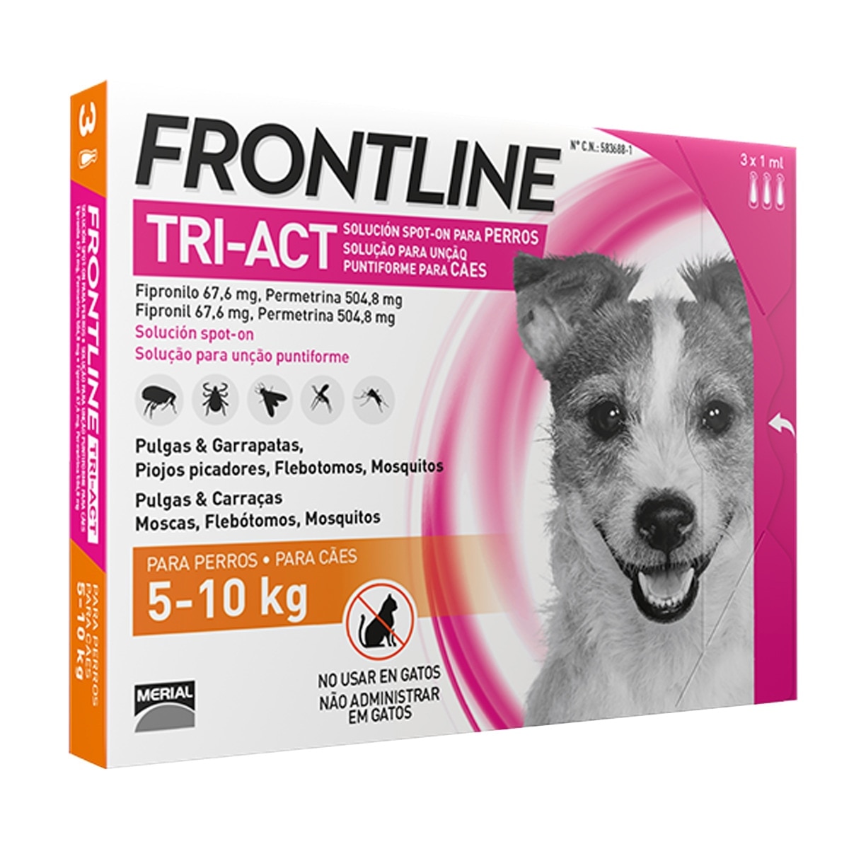 Frontline Tri-Act - Frontline Tri-Act 67,6 mg - 504,8 mg solución spot-on para perros 5-10 kg