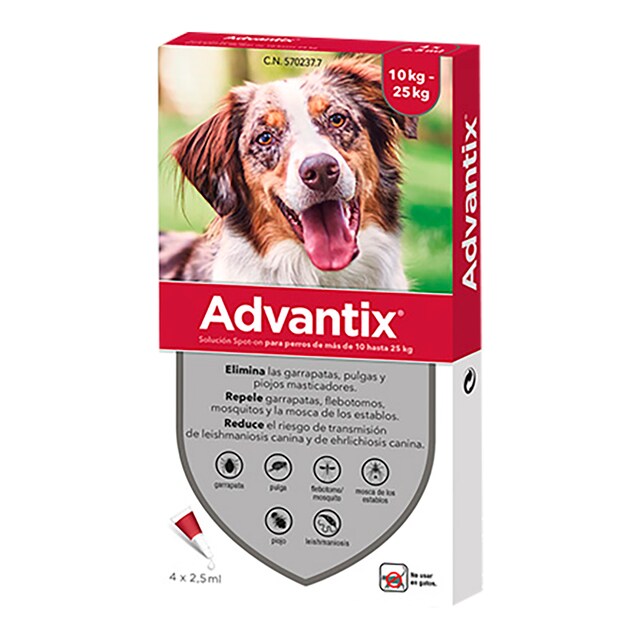Advantix 250 mg + 1250 mg solución spot-on para perros (> 10 kg <25 kg)