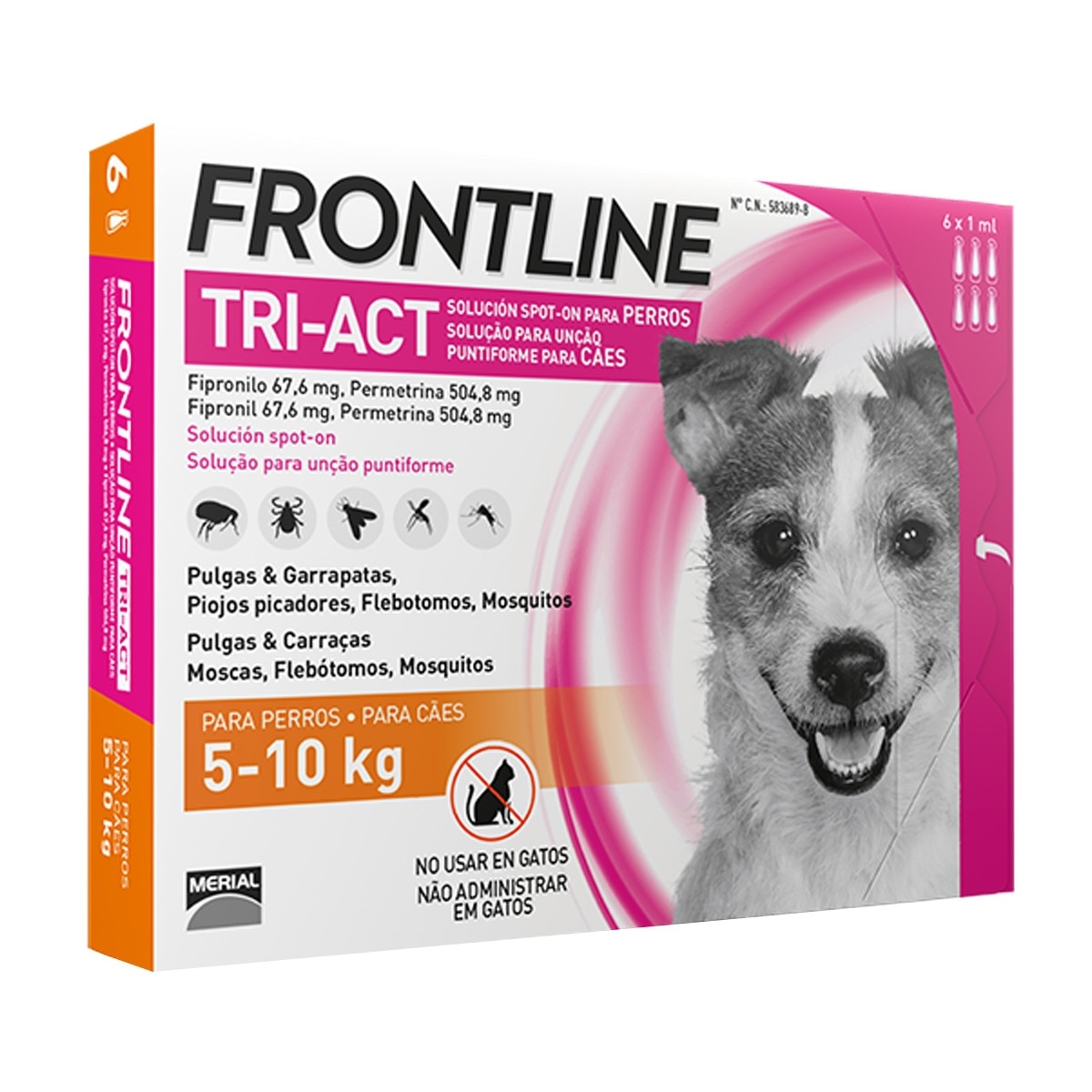 Frontline Tri-Act - Frontline Tri-Act 67,6 mg - 504,8 mg solución spot-on para perros 5-10 kg