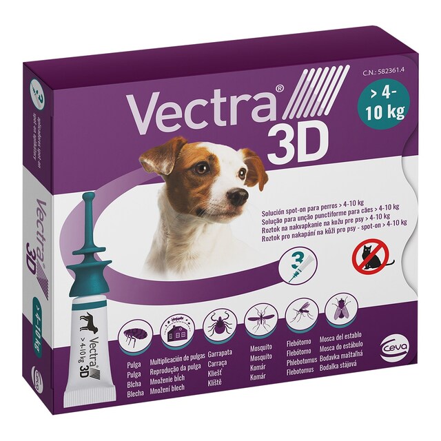 Vectra 3D 87 mg dinotefuran, 7.7 mg pyriproxyfen, 635 mg permethrin - Spot-on solution