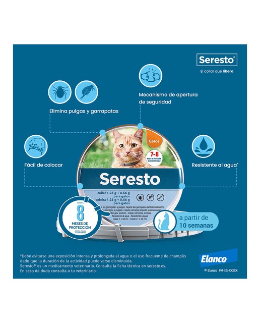 Seresto 1,25 g + 0,56 g collar medicamentoso para gatos 9