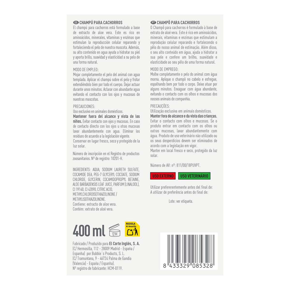Champú Katakán para perros cachorros con extracto de aloe vera 400 ml 2