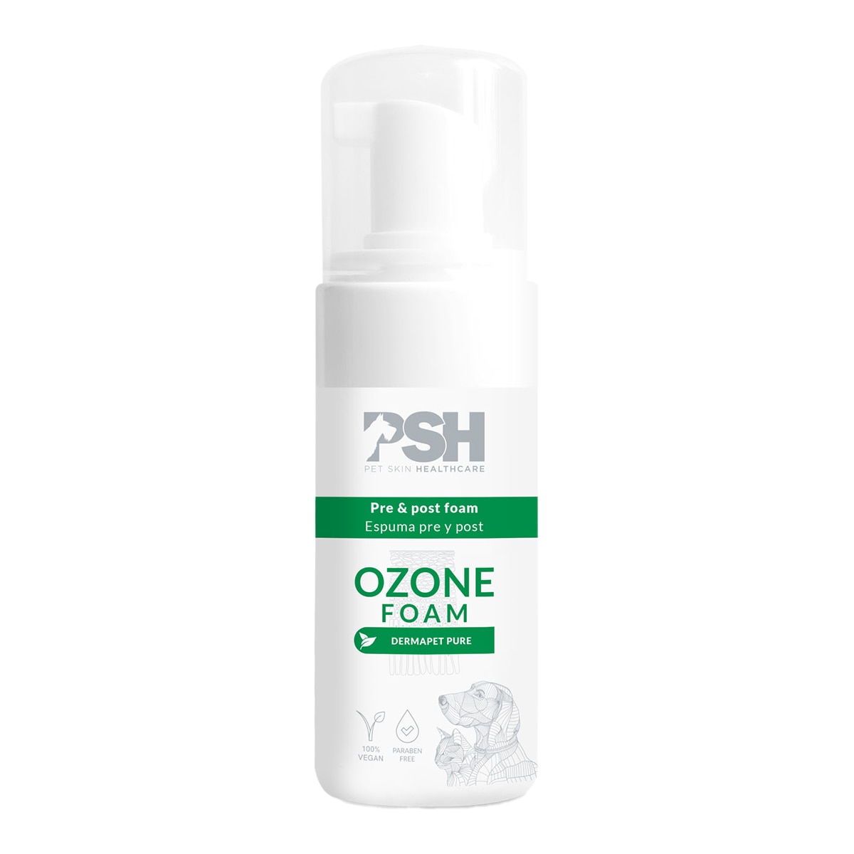 PSH Cosmetics – Champú en espuma ozone para perros y gatos PSH Cosmetics 60 ml.