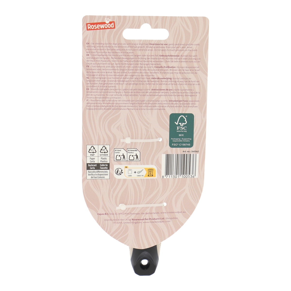 Peine rastrillo deslanador Rosewood para perros 2