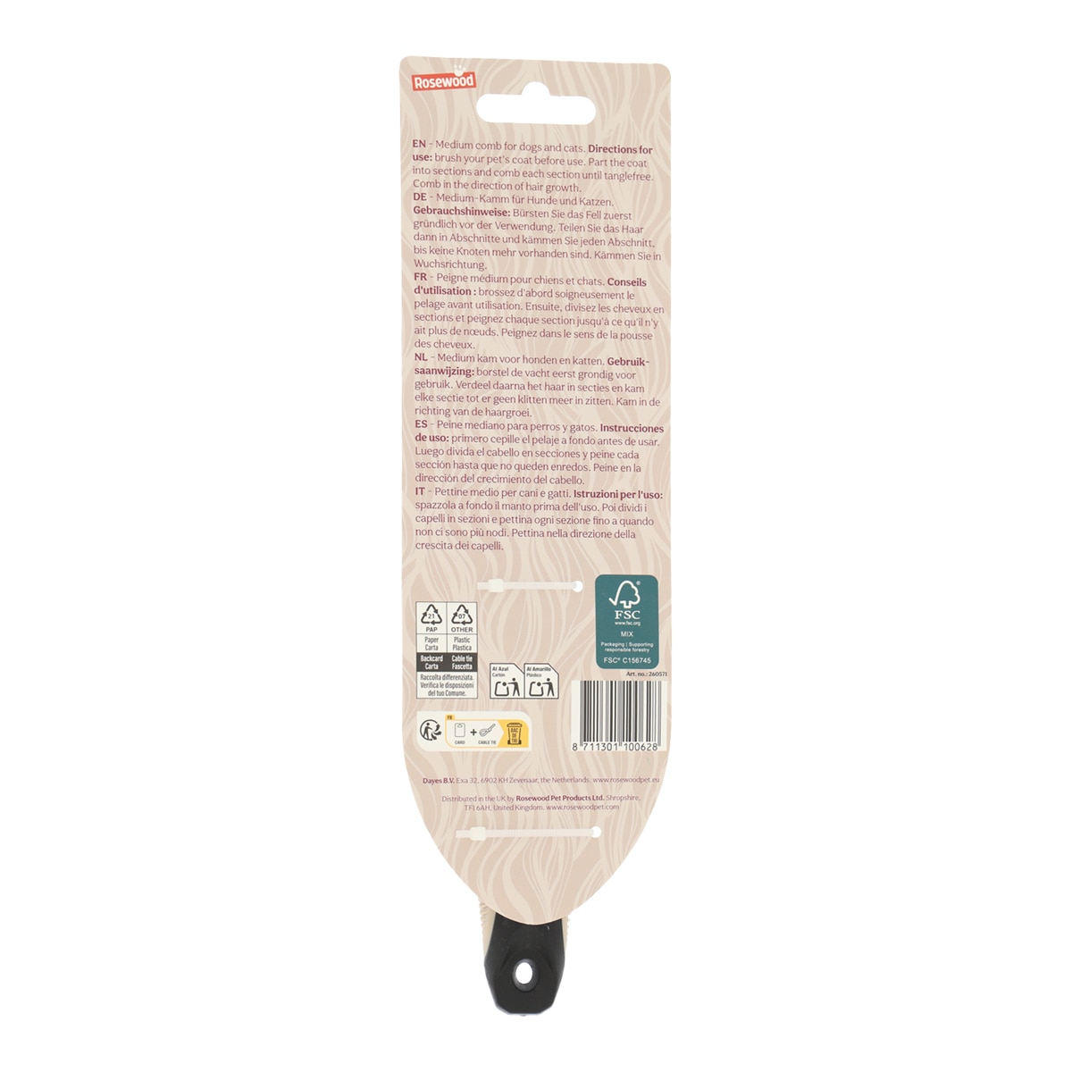 Peine mediano Rosewood para perros y gatos 2