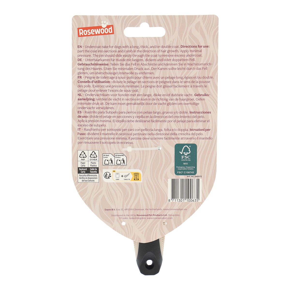 Peine rastrillo Undercoat Rosewood para perros 2