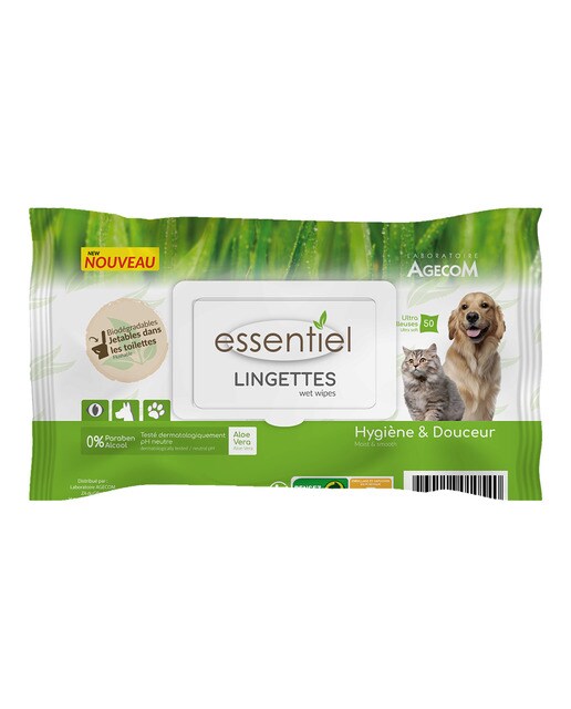 Essentiel - Toallitas Essentiel para perros y gatos Aloe Vera 50 uds