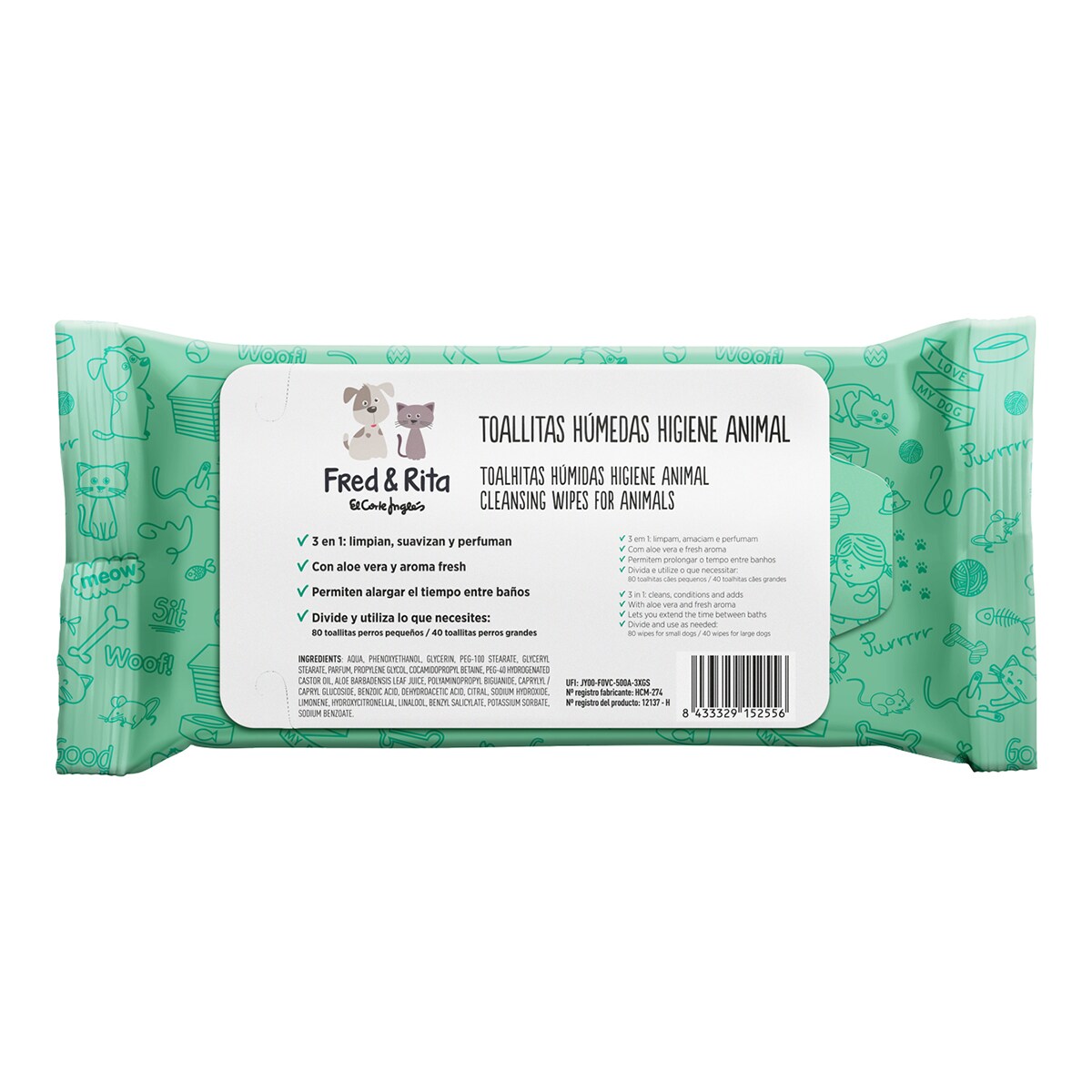 Toallitas Fred & Rita para perros y gatos Aloe Vera 1