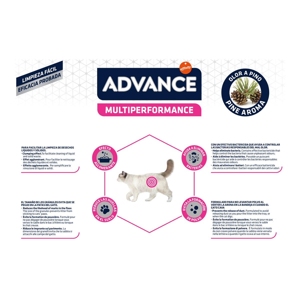 Arena aglomerante Advance Multiperformance para gatos 6,36 Kg 2