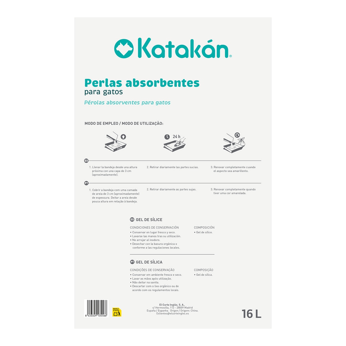 KATAKAN perlas absorbentes para gatos envase 16 l 2