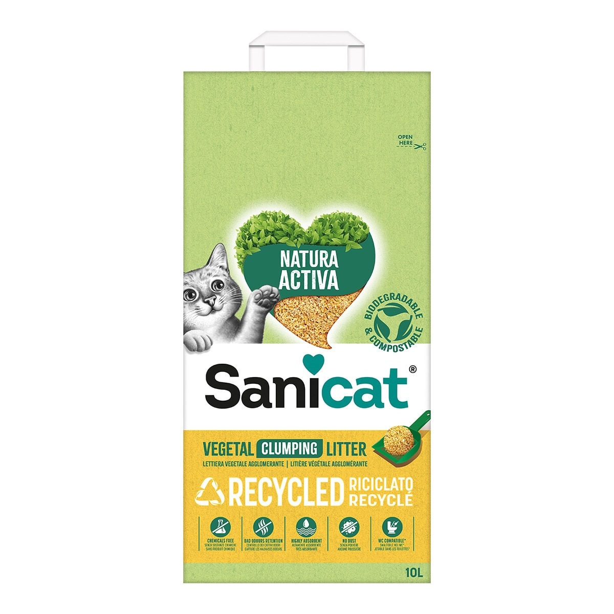 Sanicat - Arena aglomerante Sanicat para gatos Natura Activa Recycled 10 L.