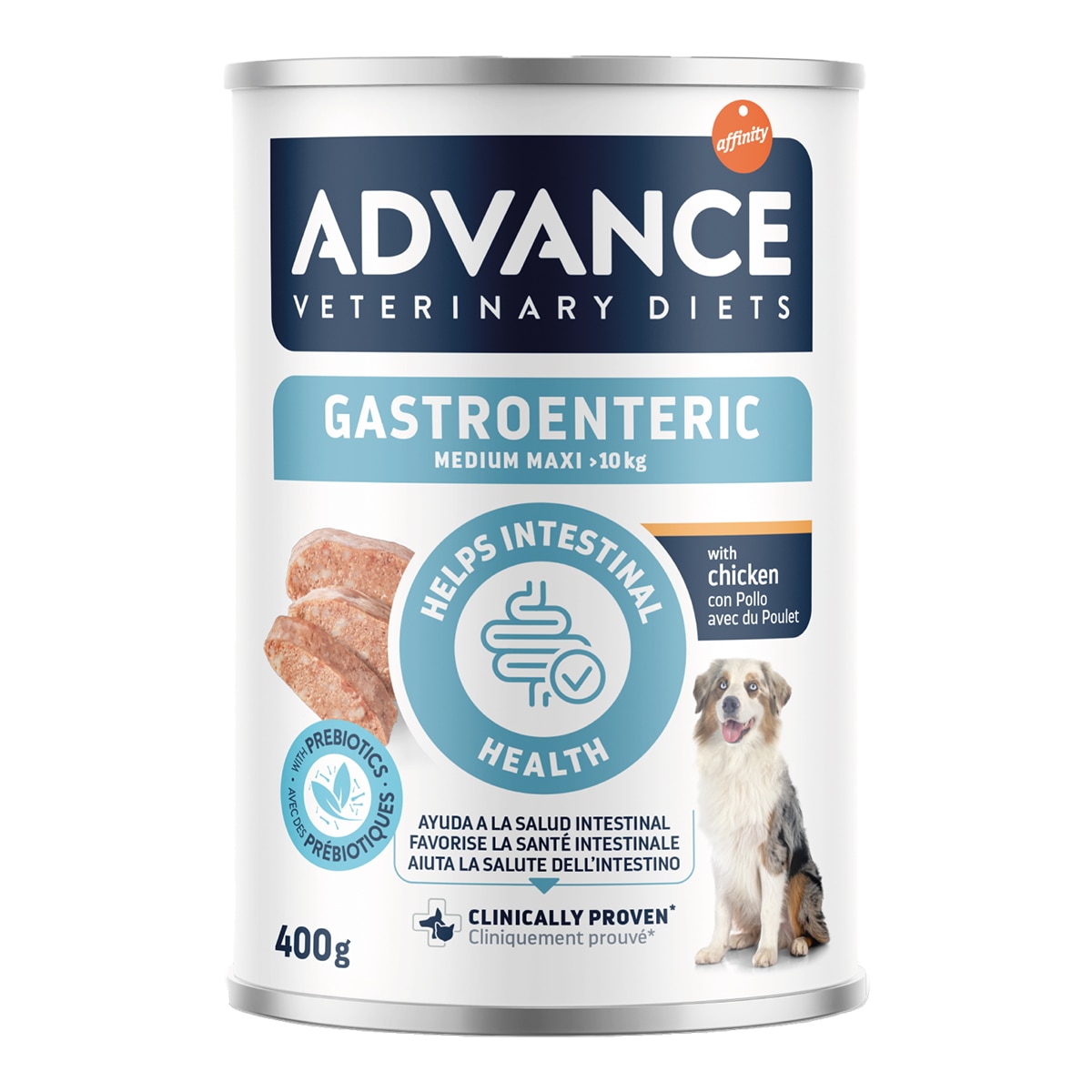 Advance Veterinary Diets – Comida húmeda para perros cachorros y adultos Mediano Grande Advance Gastro Intestinal Dietas Veterinarias pollo 400 g.