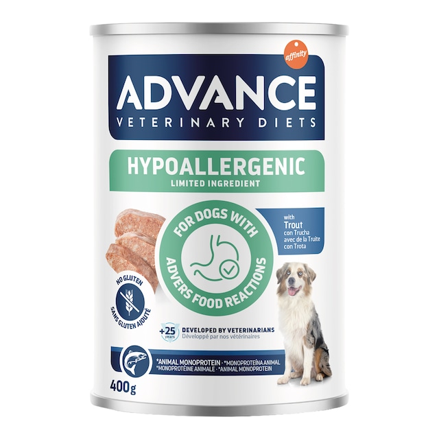 Comida húmeda para perros cachorros adultos sénior Hypoallergenic Advance Veterinary Diets trucha 40 g