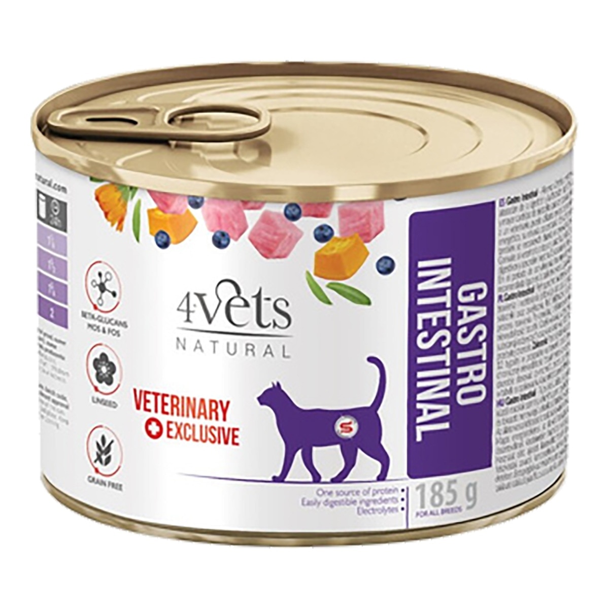4Vets – Comida húmeda para gatos adultos 4Vets Natural Gastro Intestinal Dietas veterinarias pavo 185 g.
