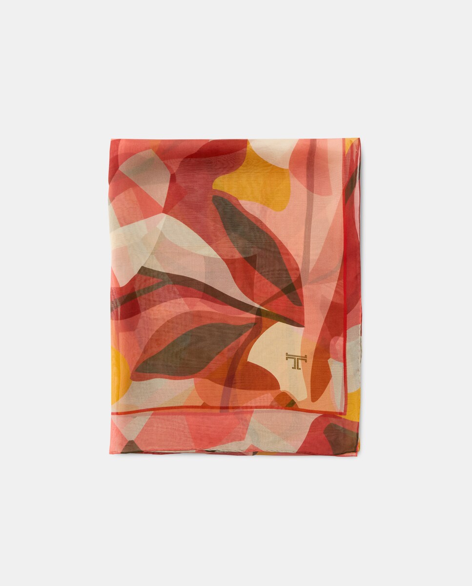 Écharpe de Chiffon de Seda com Estampado Art Deco Rosa-2