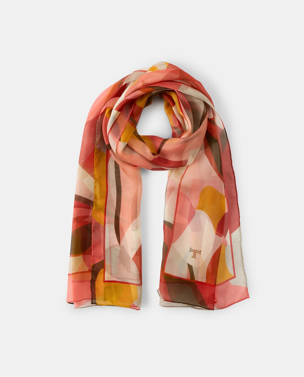Écharpe de Chiffon de Seda com Estampado Art Deco Rosa-3
